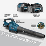 GEVEELIFE Leaf Blower Cordless, 650CFM & 3 Speed Levels, Electric Cordless Leaf Blower with 2 * 5.0Ah Battery Powered, Blue Blowers