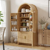 OFIKA 71" Arched Kitchen Pantry Cabinet, Fluted Wood Storage with 3 Adjustable Shelves & 6 Door Shelves