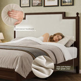 King Size Bed Frame with 50.2" Tall Upholstered Headboard, Walnut