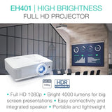 Optoma EH401 Compact Standard Throw Professional Projector, 1080p with 4K HDR Input, High Bright 4,000 Lumens
