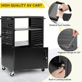 Mobile AV Cart with Locking Cabinet & Wheels, Heavy Duty Rolling Media Cart with Customized Pegboard & Hooks