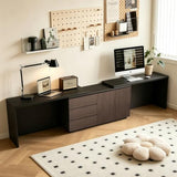 L-Shaped 3 Drawer Desk 135 Inch Extra Long Double Workstation with Retractable Side Desk for Two Shared Work Desk Engineering Wooden Home Office Desk