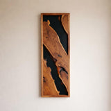 Modern Rustic Wall Art - Live Edge Olive Wood Single Panel Decor - Black Background Wood Art - 16"x47"