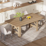 Long Dining Table for 6-8, Farmhouse Wooden Barn Kitchen Table for 6, Triangular Legs, Large Dining Room Table