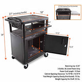AV Cart with Keyboard Tray and Locking Metal Cabinet, Heavy Duty Mobile Workstation with 4 Rolling Casters