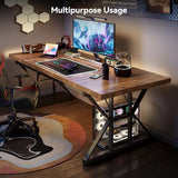 70.8-Inch Office Desk, Wooden Executive Office Desk, Modern Work Desk, Brown-Black