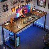 Huuger Computer Desk, 63 Inch Office Desk, Gaming Desk with Storage, Rustic Brown and Black