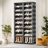 wesimple 36 Pairs Portable Shoe Storage Cabinent of 3-Step Fast Installation,Plastic Shoe Box with Magnetic Clear Door for Entryway, Enclosed Shoe Rack for Sneaker, Heels etc.. (2Row, 9Tier)