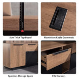 L-Shaped Executive Desk, Retractable Office Desk with Drawers, Large Wood Computer Desks for Boss, Bussiness Owners