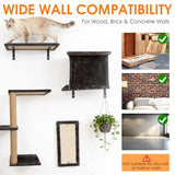 Teynouk 5in1 Cat Wall Shelves Climbing Systems, Large Cat Furniture Shelf Set Wall Hanging Mounted, Sisal Scratching Perch Bed 2 Steps Tower Tree for Indoor House Corner Ladder