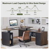 Executive L Shaped Standing Desk with 3-Drawer File Cabinet, 63" Electric Height Adjustable Stand up Desk for Home Office