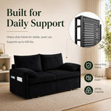 Cozelegti 65" 3-in-1 Convertible Sofa Bed, Pull Out Couch Loveseat Sleeper with Removable Back Pillows, Side Pockets & 2 Pillows for Small Spaces, Living Room, Bedroom – Corduroy, Black