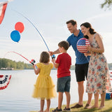 WIDDEN Kids Fishing Pole - Portable Telescopic Fishing Rod Set with Spincast Reel, Net, Bucket and Tackle Box - Patriotic American Flag Fishing Gear for Boys Girls Youth - 4th of July Gift