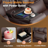 Home Theater Seating, 3 Seat Power Loveseat Recliner Sofa with Heat Massage