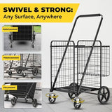 5.0 Cu Ft Folding Shopping Cart - 480 LB Capacity Grocery Cart with 360° Braked Swivel Wheels