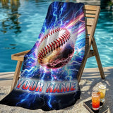 PoshWrap Baseball Beach Towel for Boys Personalized Kids Towels with Name - Custom Quick Dry Baseball Gifts for Summer Vacation (2 Sizes)