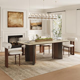 Mid Century Modern Dining Table for 4, Faux Marble Top Dining Room Table with Dual-Tone Pedestal