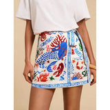 Talakeno Womens Summer Floral Wrap Short Skirt Tie Side High Waist A Line Beach Vacation Boho Mini Skirt(Sky-Blue,XL)
