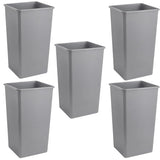 Getzi 5 Pack Gray 50 Gallon Square Commercial Trash Can, Heavy Duty Resin Waste Bin