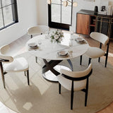 POVISON 51" Modern Dining Table, Glossy White Round Dining Table for 6