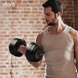 ATIVAFIT Adjustable Dumbbell Set of 2, 11–66LB Quick Adjust Free Weights with Safety Lock & Anti-Slip Steel Handle, Space Saving Home Gym Equipment for Strength Training, Muscle Building & Full Body Workouts