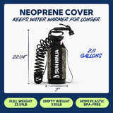 SUN NINJA Portable Shower, 2.1Gal Camping Shower with 7 Mode Shower Head, Neoprene Cover Help Keeps Water Warm, High Pressure Hose, Easy to Carry, Camo