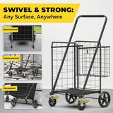 4.5 Cu Ft Folding Shopping Cart - 420 LB Capacity Grocery Cart with 360° Braked Swivel Wheels