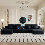 150" Oversized Black Boneless Sectional Couches for Living Room w/ Storage | U Shaped Couch with USB