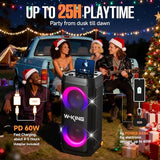 W-KING Portable Speaker Bluetooth Partybox, 370W MAX Pro Sound Loud, Deepest Bass,Large Outdoor Boom Box Wireless, CSB, Telescopic Handle&Sturdy Wheels, 25H, Futuristic Light,MIC&Guitar in