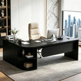 SimpArt Executive L-Shaped Office Desk with Storage Shelves, Modern Executive Desk with Curved Edge
