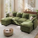 Ihanherry 107" Modular Sectional Cloud Sofa, U Shaped 6 Seat Chenille Couch with Movable Ottomans and 48" Deep Seat