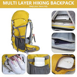 MIVENTO 50L Hiking Backpack - Water-Resistant Nylon Bag with Flap Top, Camping Travel Backpack for Men Women (Yellow)