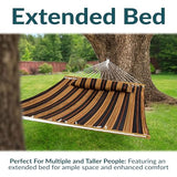 Sunnydaze Extra Large Quilted Hammock with Spreader Bars - 2-Person Hammock for Outside - Woodland Stripe