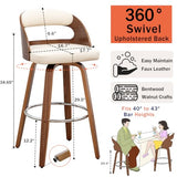 WUPOTO Mid Century Bar Stools with Walnut Bentwood Frame, 29.5" Bar Height