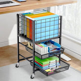 3-Tier Rolling File Cart, Metal Storage Drawer Cart with 2 Sliding File Trays