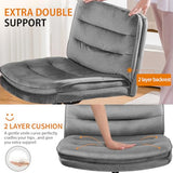 COMHOMA Cross Legged Office Chair with Wheels Armless-Office Desk Chair, Modern Vanity Computer Task Chairs for Home Bedroom, Gray