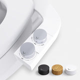 BIDETbidet Left/Right Reversible WARM WATER Ultra-Slim Bidet Attachment with Temperature Control, Interchangeable Knob Set, Hinged Nozzle, Non-Electric, Easy Install, Fits Most Toilets, Off-White