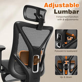 GABRYLLY Ergonomic Office Chair with Footrest, 135° Reclining Desk Chair with Adjustable Lumbar Support,3D Armrest