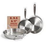 5-Ply Stainless Steel Frying Pan Bundle - Nonstick, Non-Toxic, Induction Safe, Stay Cool Handle, Durable Cookware, Includes 8", 9.5" & 11" Skillets Alva