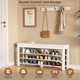 IUNVR Shoe Rack Bench Seat Rubberwood 3-Tier Wooden Storage Bench 550lbs Compact Mid-Century Modern Design for Entryway, Hallway, Closet, Front Door Entrance, Foyer