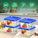 FeyBuosk 4 pcs 2qt Food Storage Containers with Lid, Square Clear Commercial Food Storage Containers with Handle and Scale for Food Storage in Home Kitchen & Dining (Blue)