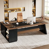 78" L-Shaped Executive Desk, Large Modern Office Desk with Drawers and File Cabinet, Business Furniture (Light Walnut + Black)