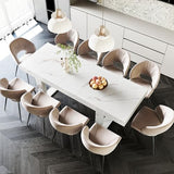 STHOUYN White Marble Extendable Dining Room Table for 8 10, 70.9" (86.6") x 31.5", Rectangle Dinner Table for 6-10,
