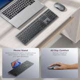 Wireless Keyboard & Mouse Combo, 2.4 GHz Dongle & Dual Bluetooth Connection, AES-128 Encryption,