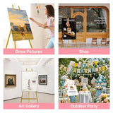 Gold Easel Stand for Sign–Adjustable Floor Heavy Duty Metal Display Easel for Wedding Signs, Art