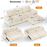 Vipbear Sectional Sleeper Couch with Pull Out Sofa Bed