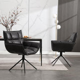 Fahomiss Desk Chair No Wheels, 360° Swivel Mid Century Modern Desk Chairs, Upholstered Faux Leather Swivel Accent Chair(Black, x1)