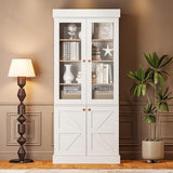Vyre 71" Tall Modular Farmhouse Bookcase with Glass Doors & Drawers