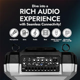 Dolphin KaraokeBox 85R Portable Karaoke Machine | 14" Tablet, Voice Modulation, HDMI, Bluetooth, USB, SD, FM | Rechargeable, 8" 100 Watts, Trolley Handle & Wheels