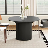 Extendable Round to Oval Dining Table with Hidden Storage, Modern Wooden Kitchen Table with Fluted Sliding Door Cabinet